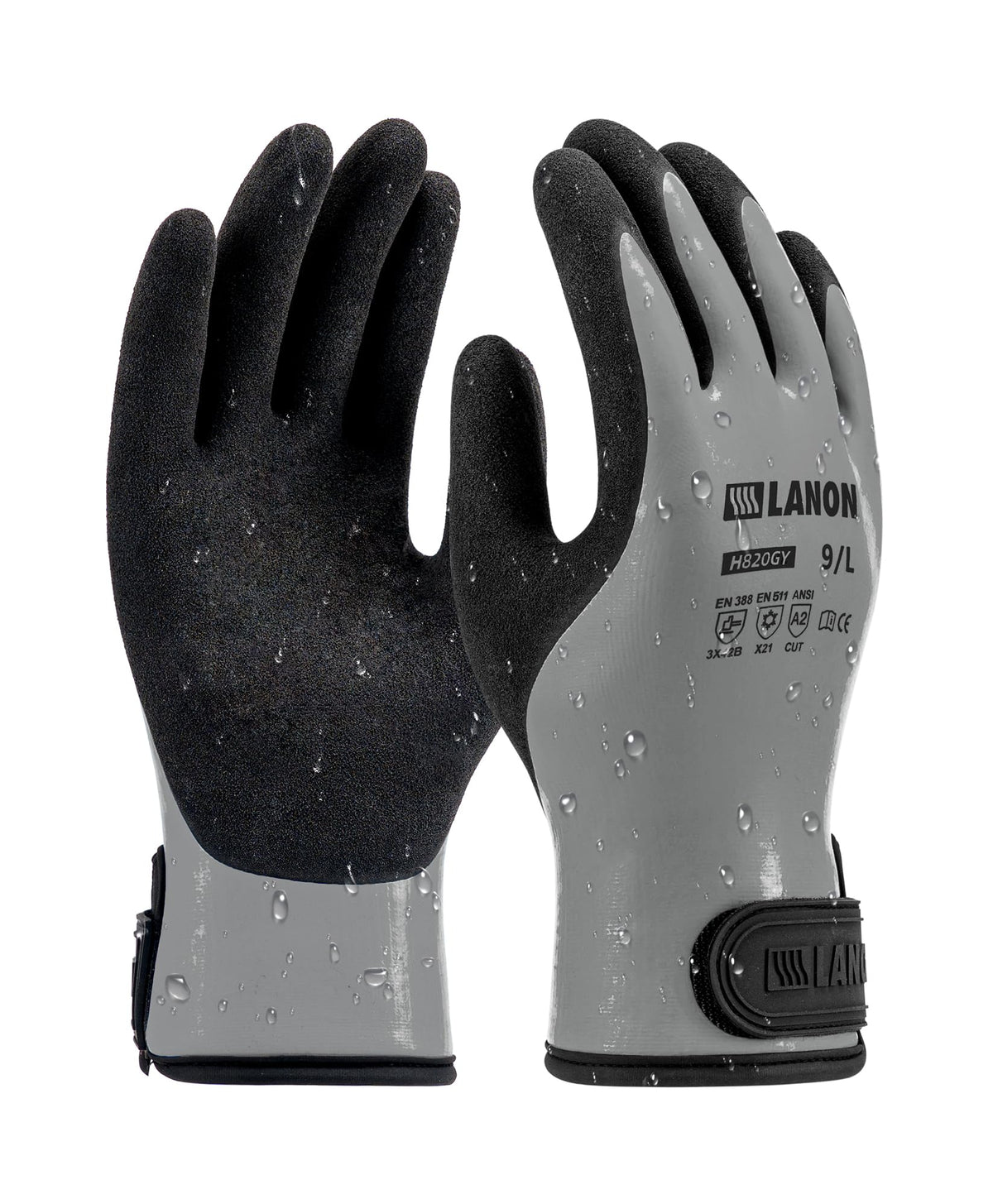 LANON Waterproof Winter Work Gloves, Double Latex Coated, Thermal Insulated Freezer Gloves for Cold Weather, Heavy Duty, Non-Slip Grip, Wrist Closure, Grey,L