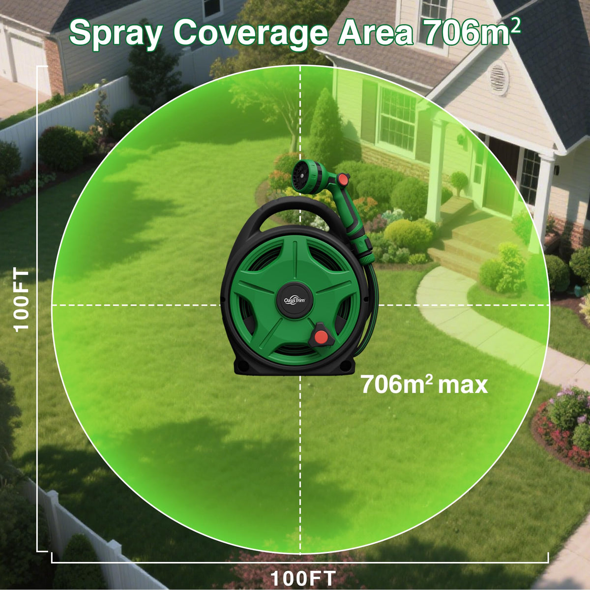 OasisTrim 1/2" x 50FT Retractable Garden Hose Reel，With 10 Patterns Spray Nozzle，Portable Heavy Duty Garden Hose Holder for Garden Watering，Car & Patio Washing，Pet Cleaning（Green）