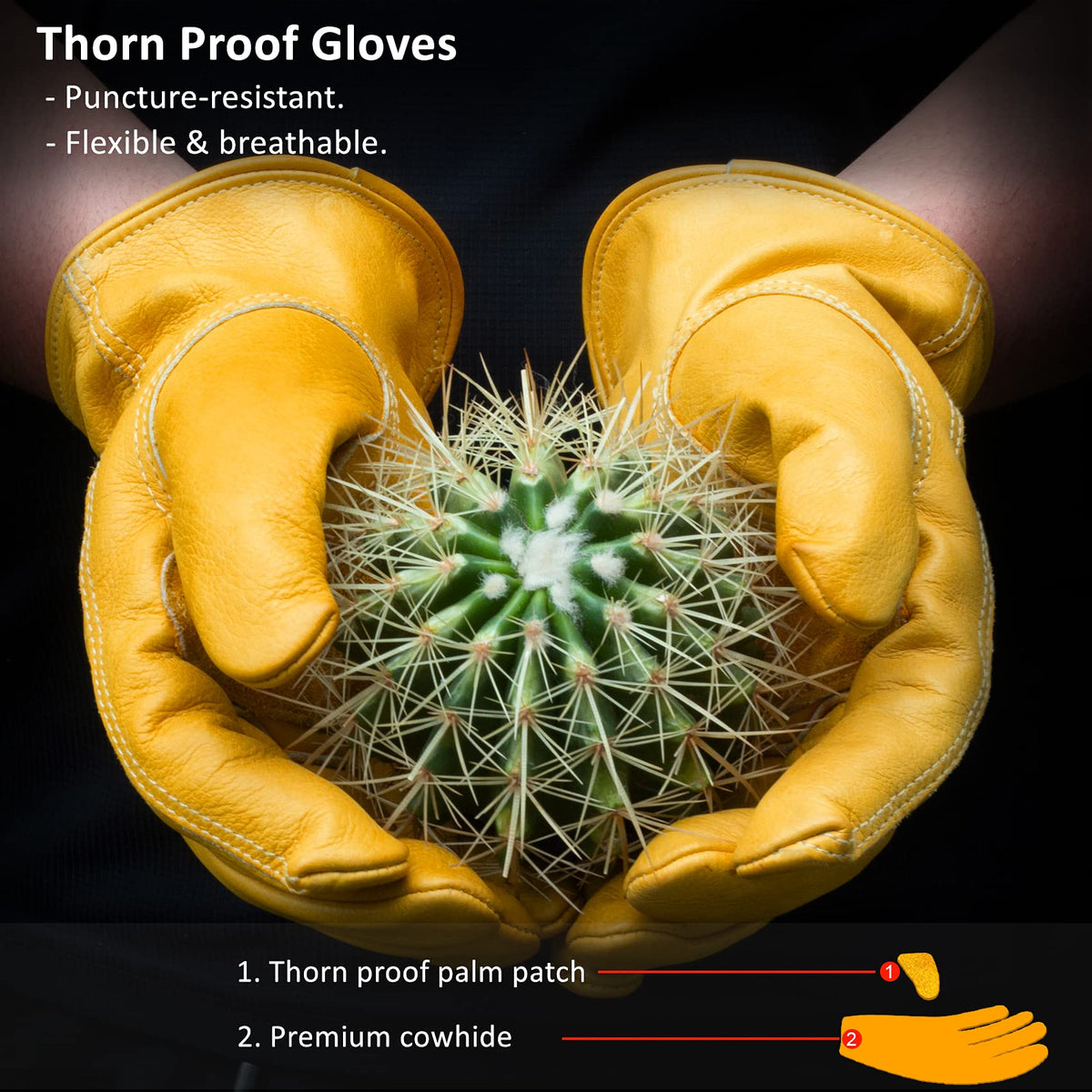 FEISHDEK Yellow Large Cowhide Thorn Proof Gardening Gloves for Men Safety Working Gloves with Durable Grip Reinforced Palm Patch