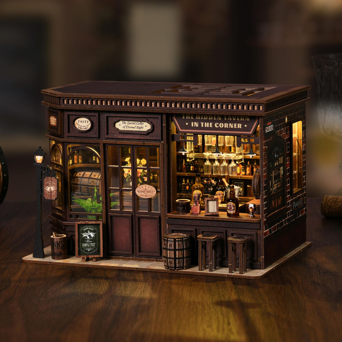 ISSEVE Book Nook Kit - DIY Miniature House Kit for Adults, Teens and Beginners, Corner Tavern Dollhouse Booknook Tiny House Bookshelf Decor 3D Wooden Puzzle, Gifts for Friends Family (Corner Tavern)