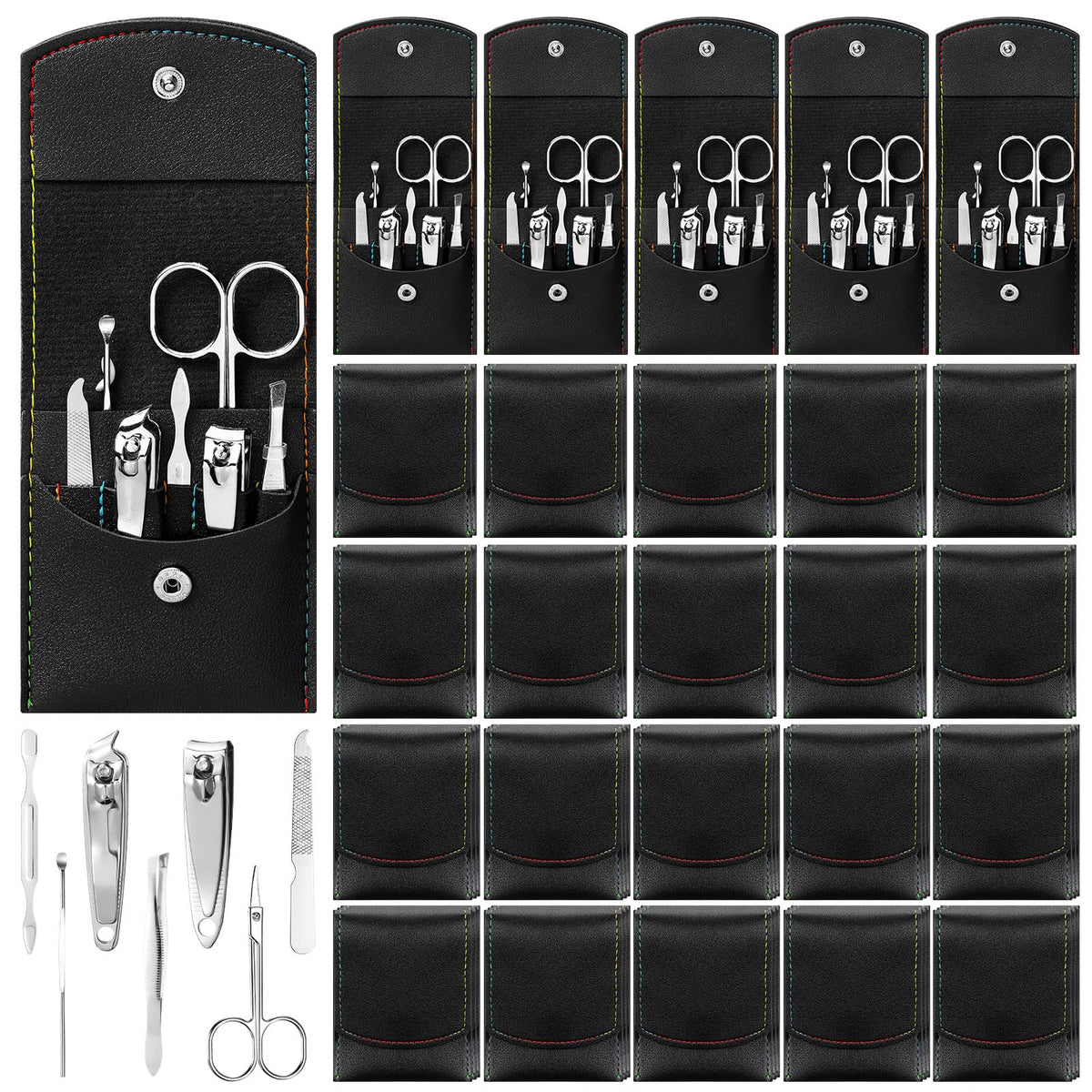 Geosar 50 Set Travel Manicure Kit Nail Clippers Pedicure Professional Nail Care Tools Stainless Steel Grooming Set with Portable Travel Case Gifts for Mother Father Men Women(7 in 1,Black)