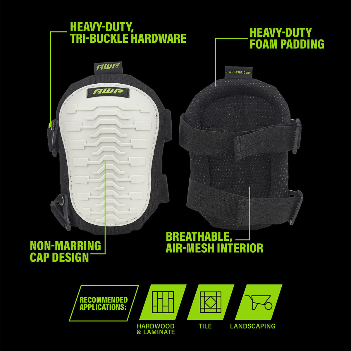 AWP Non-Marring Knee Pads with Heavy Duty Foam Padding for Sub-Floor/Underlayment and Tile, Knee Pads with Breathable Air-Mesh Interior for All-Day Support & Stability, One Size | 1L-324-1