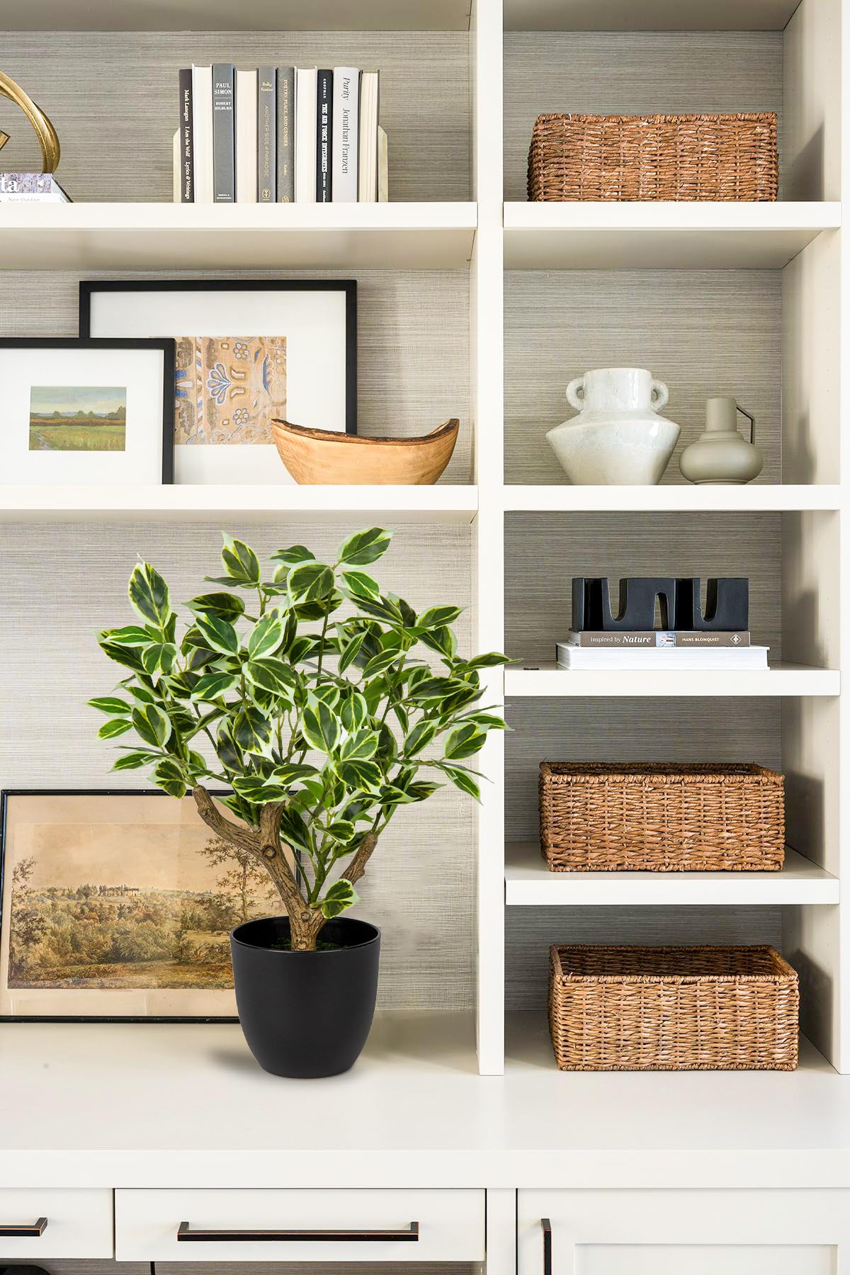 Small Fake Plant Artificial Bonsai Tree 17" Faux Plants Indoor Realistic Fake Potted Plants Small Fake Tree Decor with Pot for Home Table Office Desk Bathroom Bedroom Living Room Farmhouse Decoration