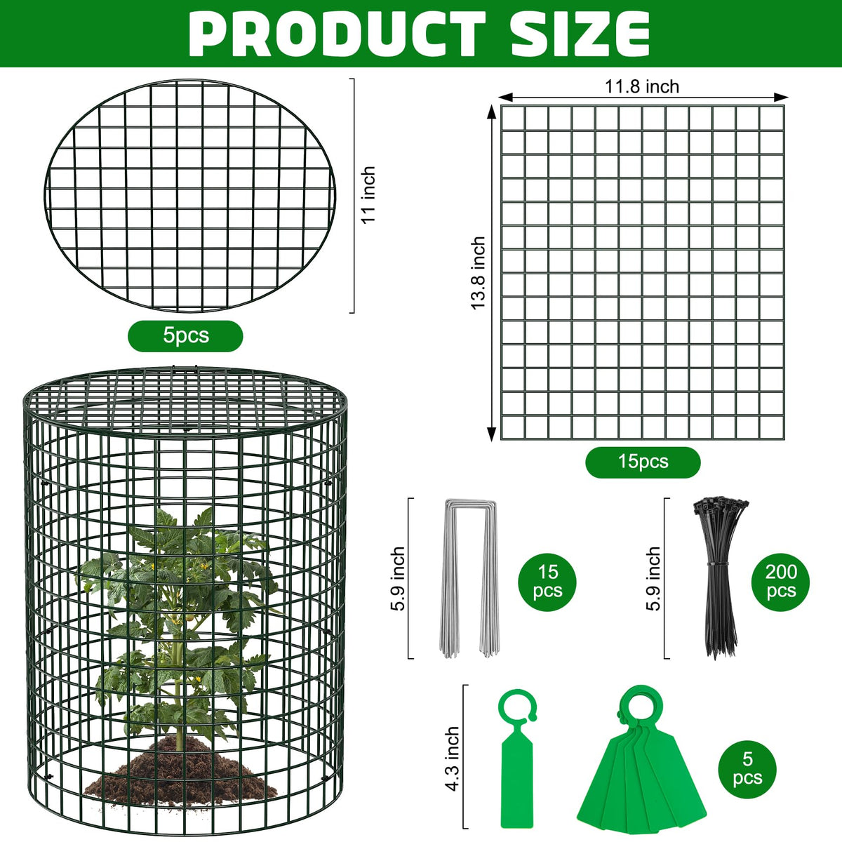 Unves 5 Set Garden Plant Protectors from Animals -12" x 14" Metal Plant Cages for Outdoor Plants, Wire Mesh Plant Covers Keep Animals Away from Your Garden's Flower Vegetable