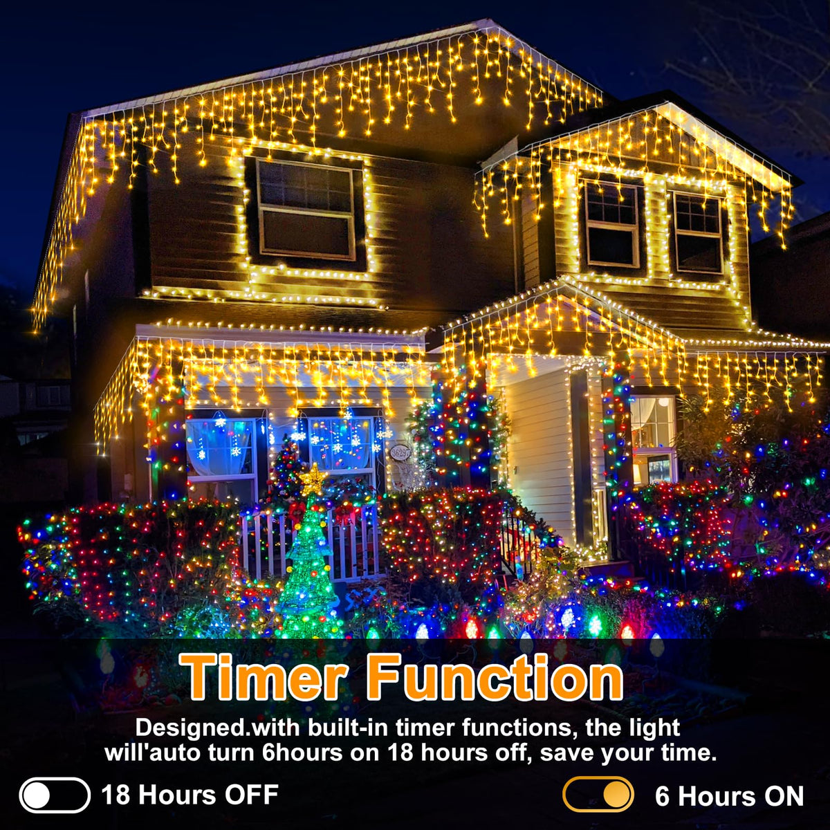 Heceltt Christmas Lights Outdoor, 131FT 1280 LED Ice Lights for Outside, 90 Drops Ice String Lights with 8 Modes, Waterproof Timer & Memory for Yard, Garden, Eaves, Patio, Party (Warm White)