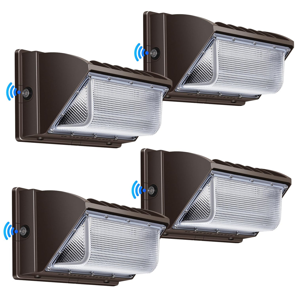 Juyace 4-Pack 150W LED Wall Pack Light, Dusk to Dawn Sensor, 5000K IP65 Outdoor Security Flood Light, Commercial Wall Mount Fixture for Building Exterior, Garage, Parking Lot