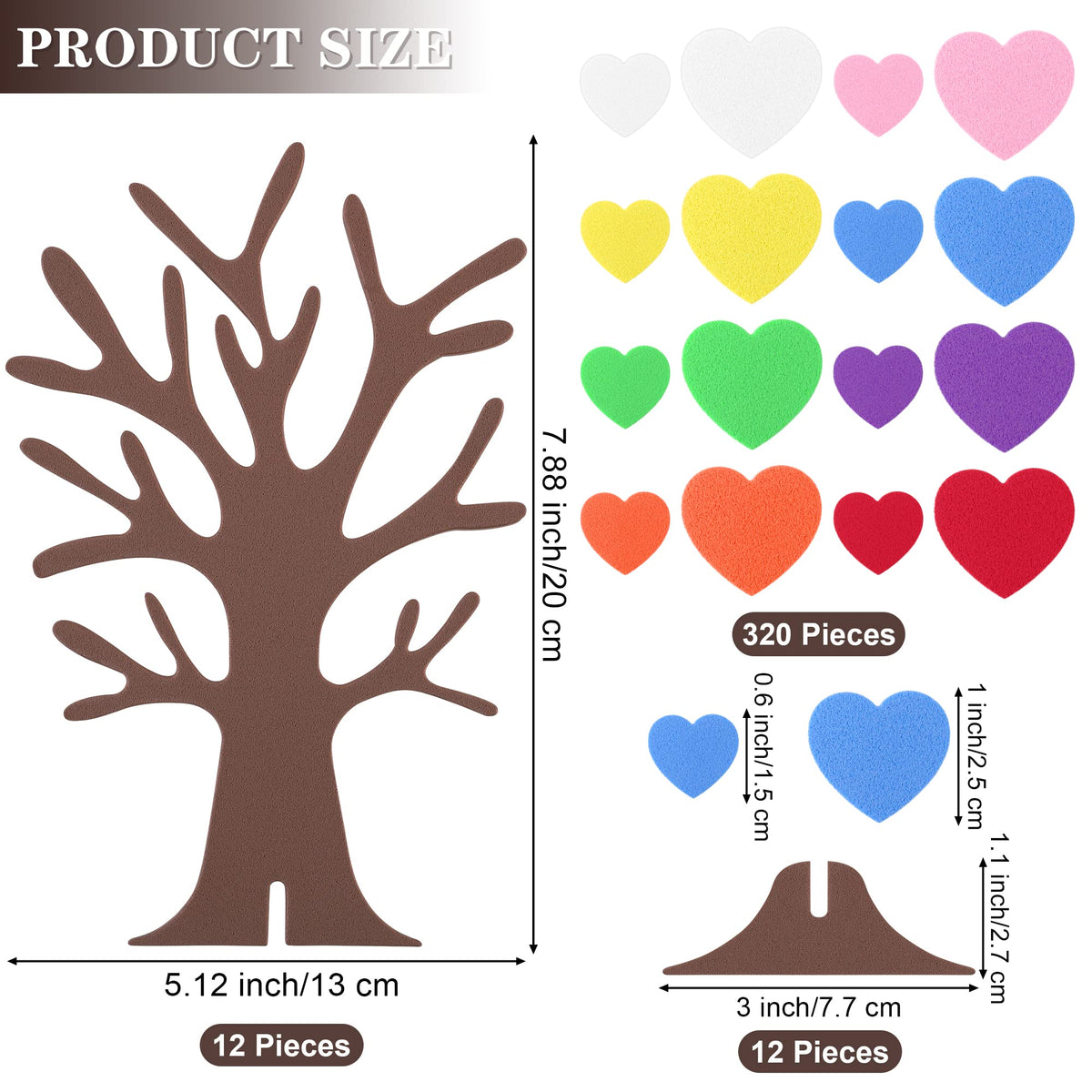 Fovths 332 Pieces DIY Love Heart Tree Foam Stickers Craft Set 12 Pieces Tree and 320 Pieces Valentine's Day Self-Adhesive Foam Heart for Valentine's Day Wedding Mother's Day Home Decor School DIY