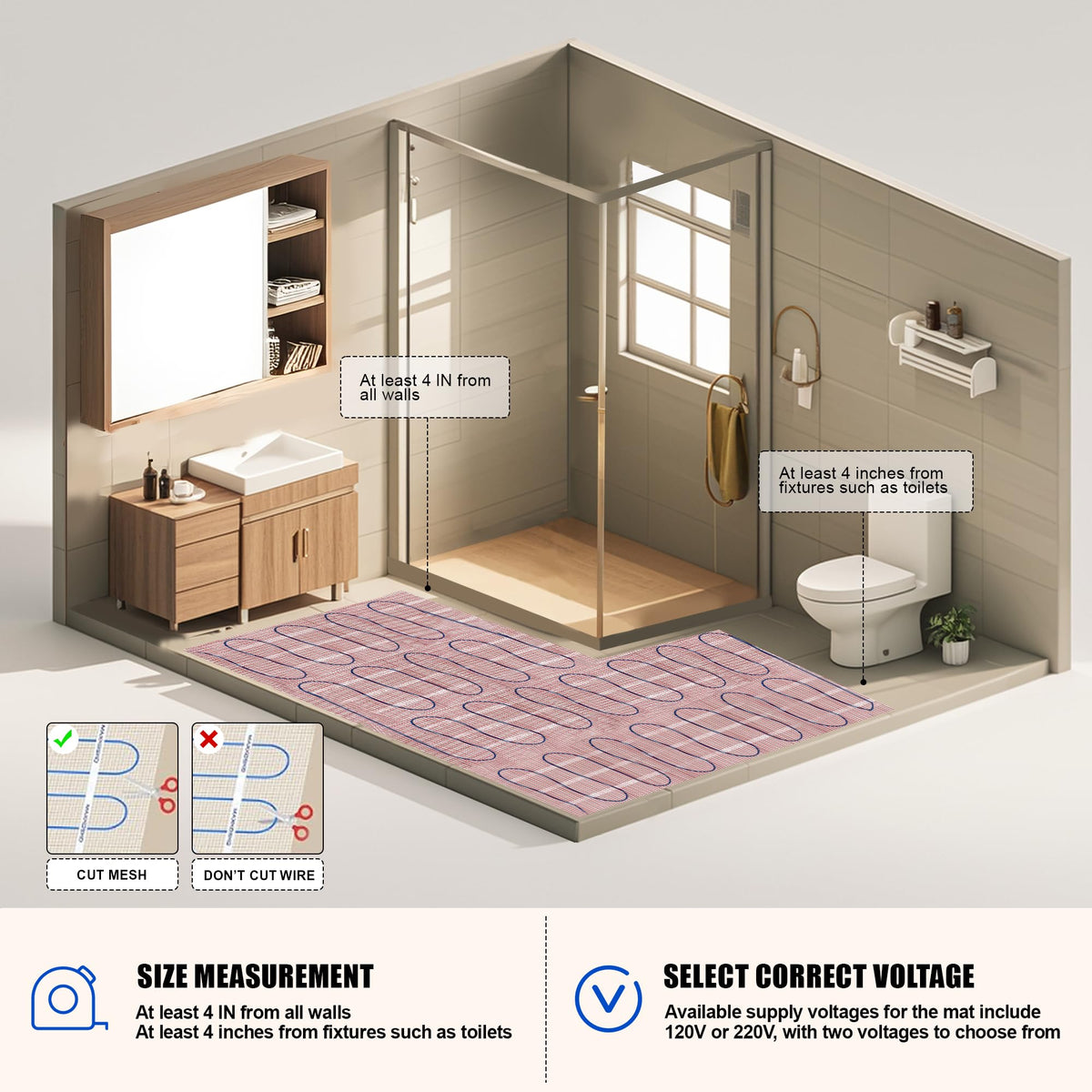 BLARALA Electric Radiant Floor Heating System, 30 Sq.ft Electric Heated Floor Mats for Bathroom, Includes Programmable Thermostat, Heat Mat, Installation Monitor, and Temperature Sensors
