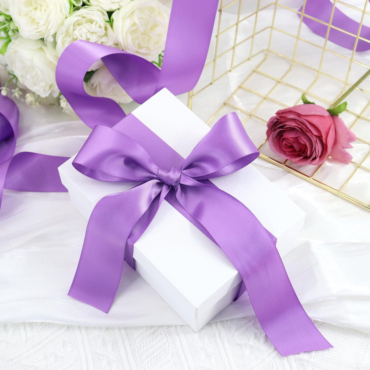 1-1/2 Inch Wide Solid Color Double Sided Polyester Satin Ribbon 20 Colors X 2 Yard Each Total 40 Yds Per Package