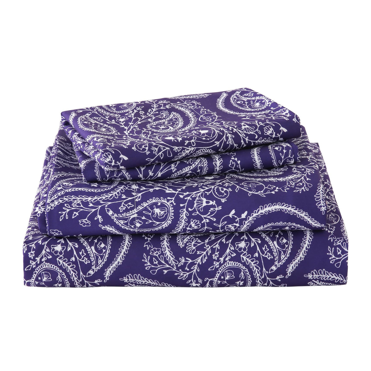 Yibeizi King Size Sheets Set Deep Pocket Purple Paisley Bed Sheet Sets, Floral Printed Soft Microfiber Oeko-Tex Hypoallergenic Sheets & Pillowcases Wrinkle Free Bedsheets