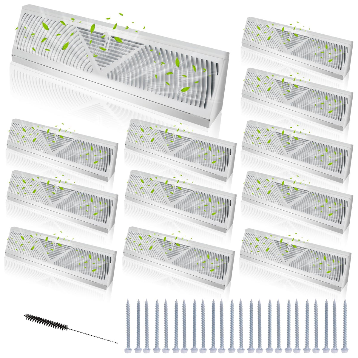12 Pcs 18 Inch White Baseboard Register(Duct Opening Size), Upgraded Baseboard Air Diffuser for Home Floor Wall Baseboard Vent Covers