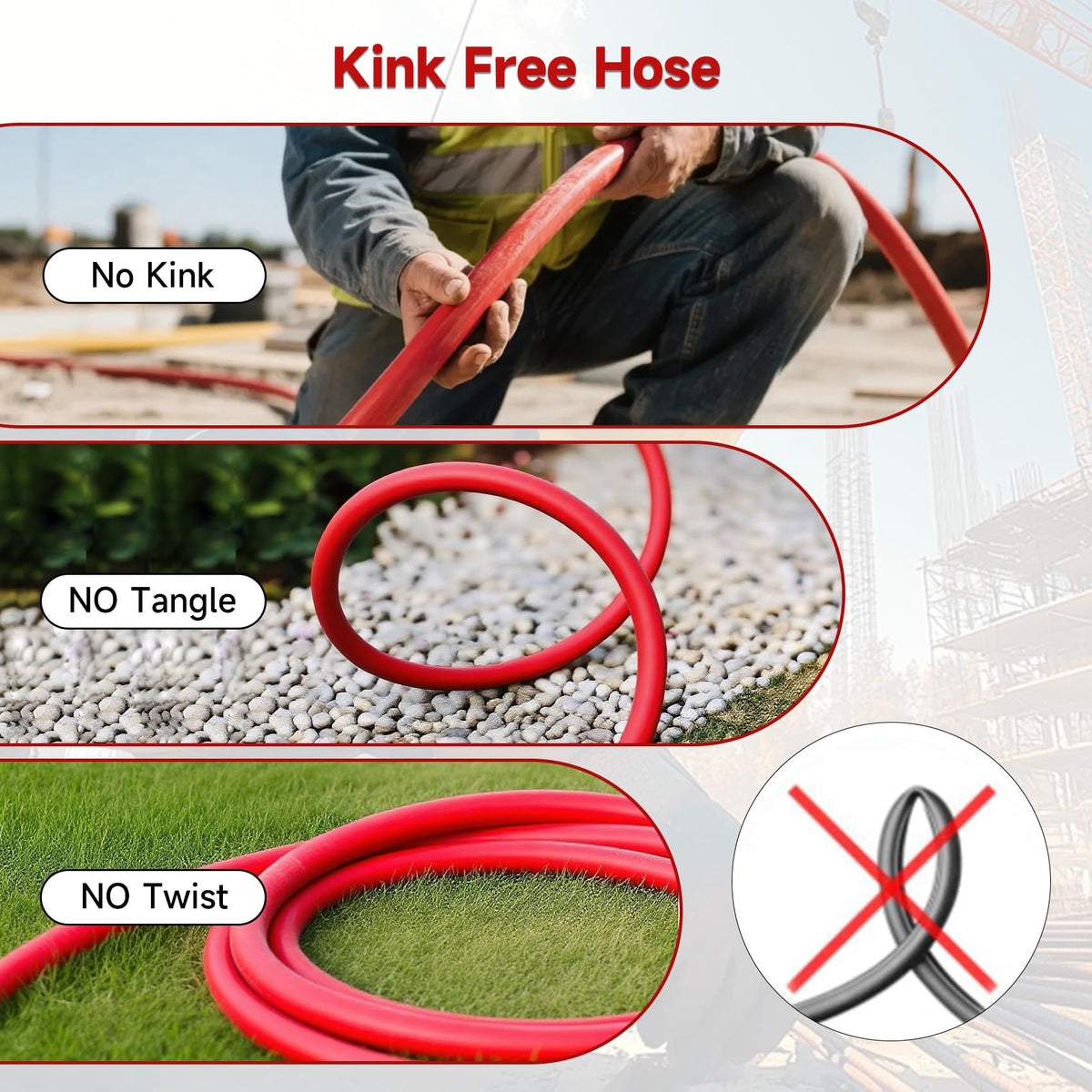 3/4 inch * 100FT Red Rubber Air HoseChicago Connectors Air Compressor Hose 100% Rubber, 300 PSI, 50F to 190F Degrees High Strength Polyester Braided Replacement Air Line Kit