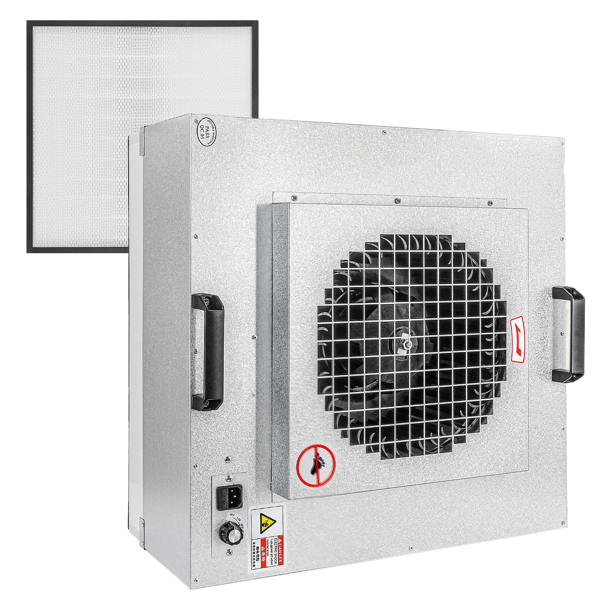 Professional HEPA Laminar Flow Hood, H14 High Efficiency Filter, Silver, 22.6x22.6x10.2 Inch, Clean Room Grade Laboratory Fan System with Control Board