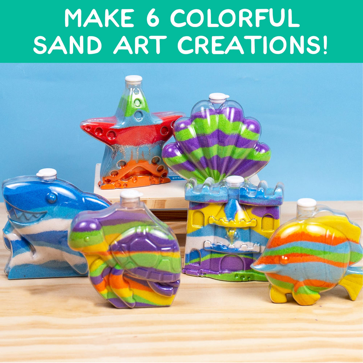 Made By Me Create Your Own Underwater Sand Art, Includes 6 Ocean-Themed Bottles, 8 Sand Colors, Glitter, & Funnel, Great Staycation or Group Activity, Party Idea, DIY Sand Art For Kids Ages 6, 7, 8, 9