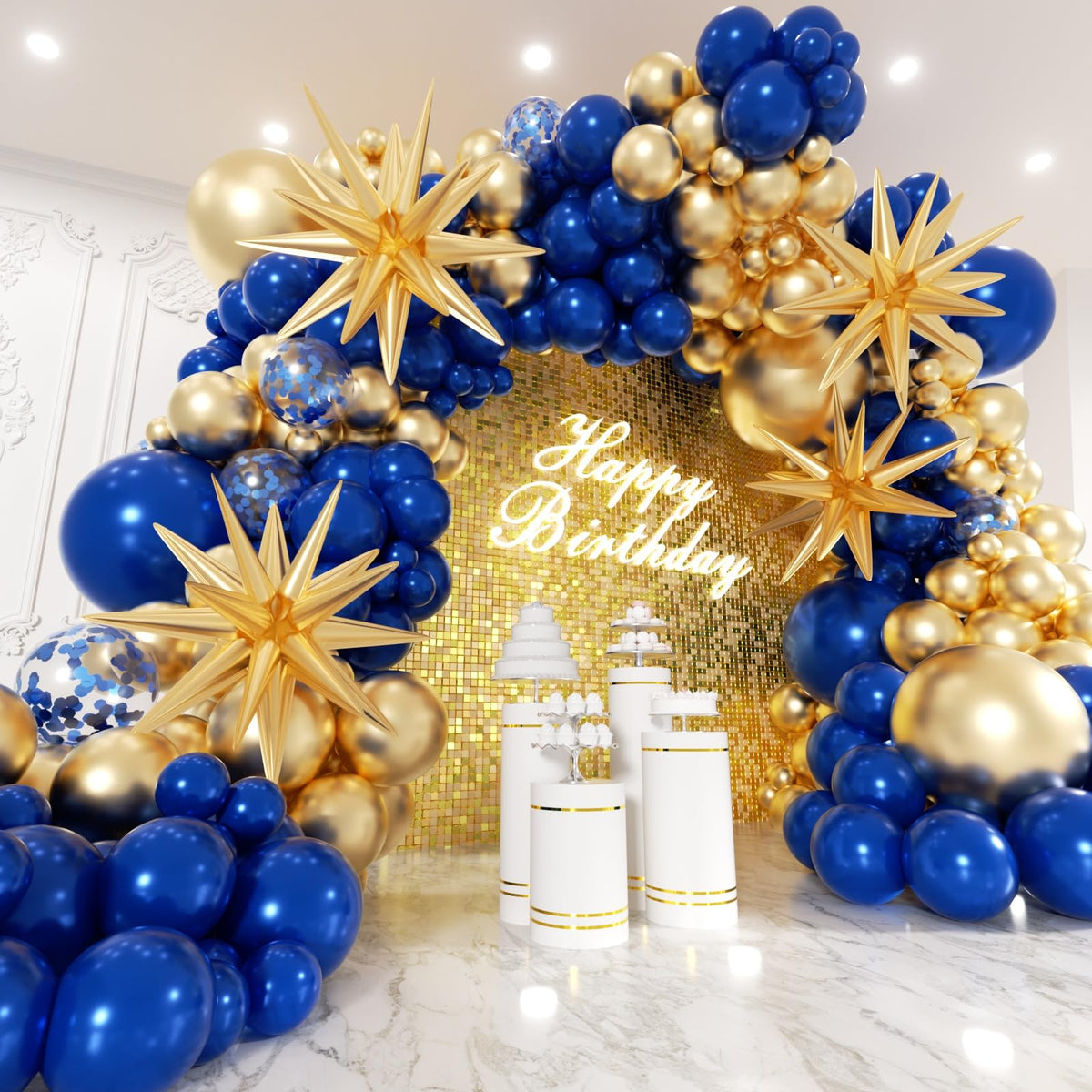 EICUECUE Navy Blue and Gold Balloons Garland Arch Kit with Stars 200Pcs -5 10 12 18 22 inch Balloon and Confetti Latex Balloons for 2025 Graduation Birthday Anniversary New Year Prom Party Decorations