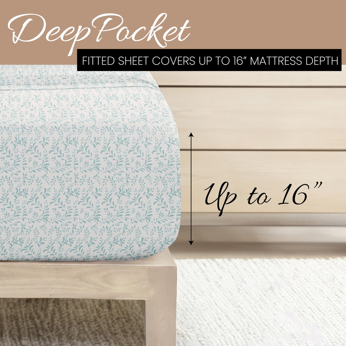 Linen Market Patterned Microfiber Queen Sheet Set 4 Piece – Oeko-TEX Certified Ultra Soft & Wrinkle-Free - 16" Deep Pocket Sheets - Easy Care Queen Size - Burst of Vines Light Blue