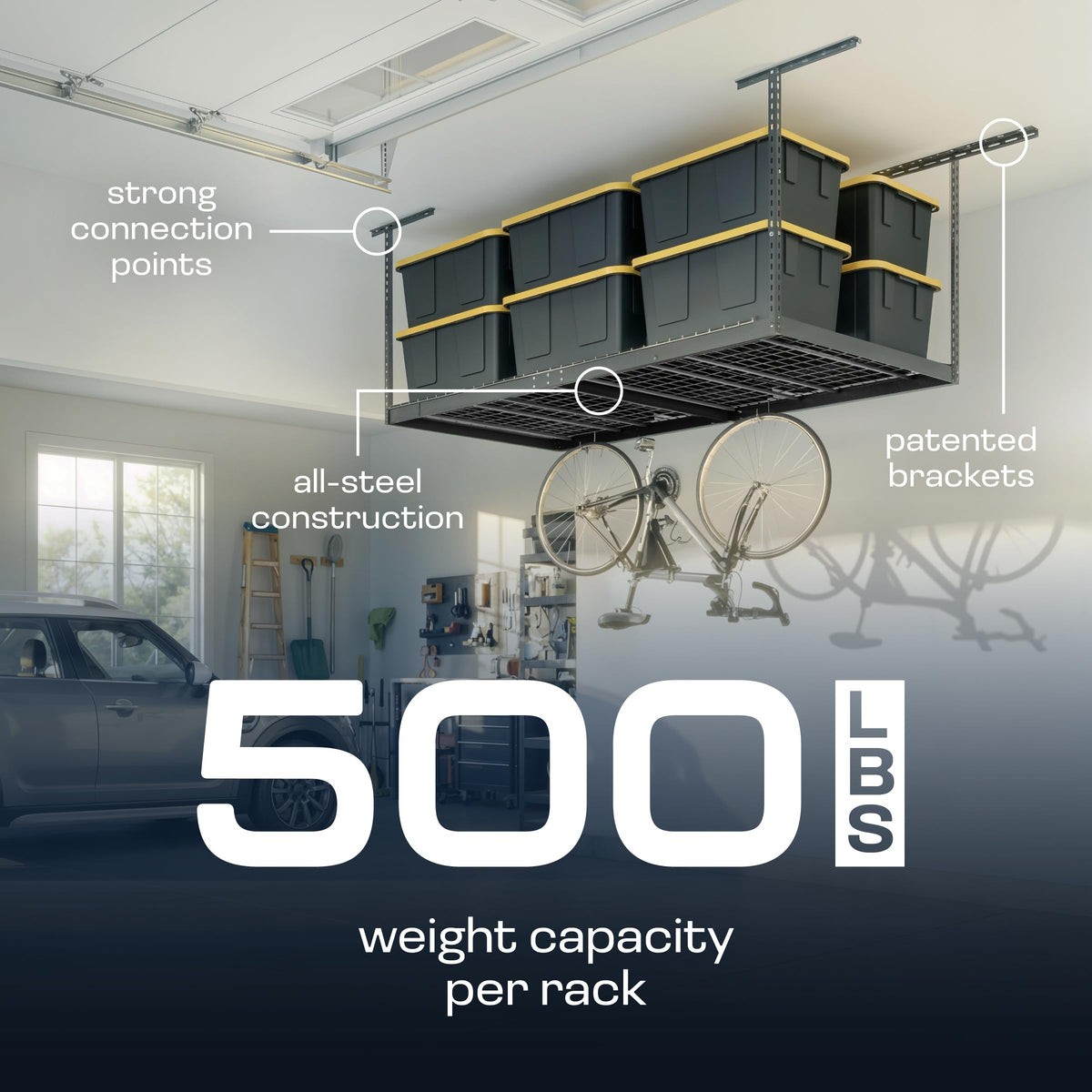 2-Pack 4 x 8 MonsterRax Overhead Garage Storage Rack, Ceiling Racks for Garage, Organization Shelving, Adjustable Hanging Shelf, Grey, 12"-21" Height Adjustment