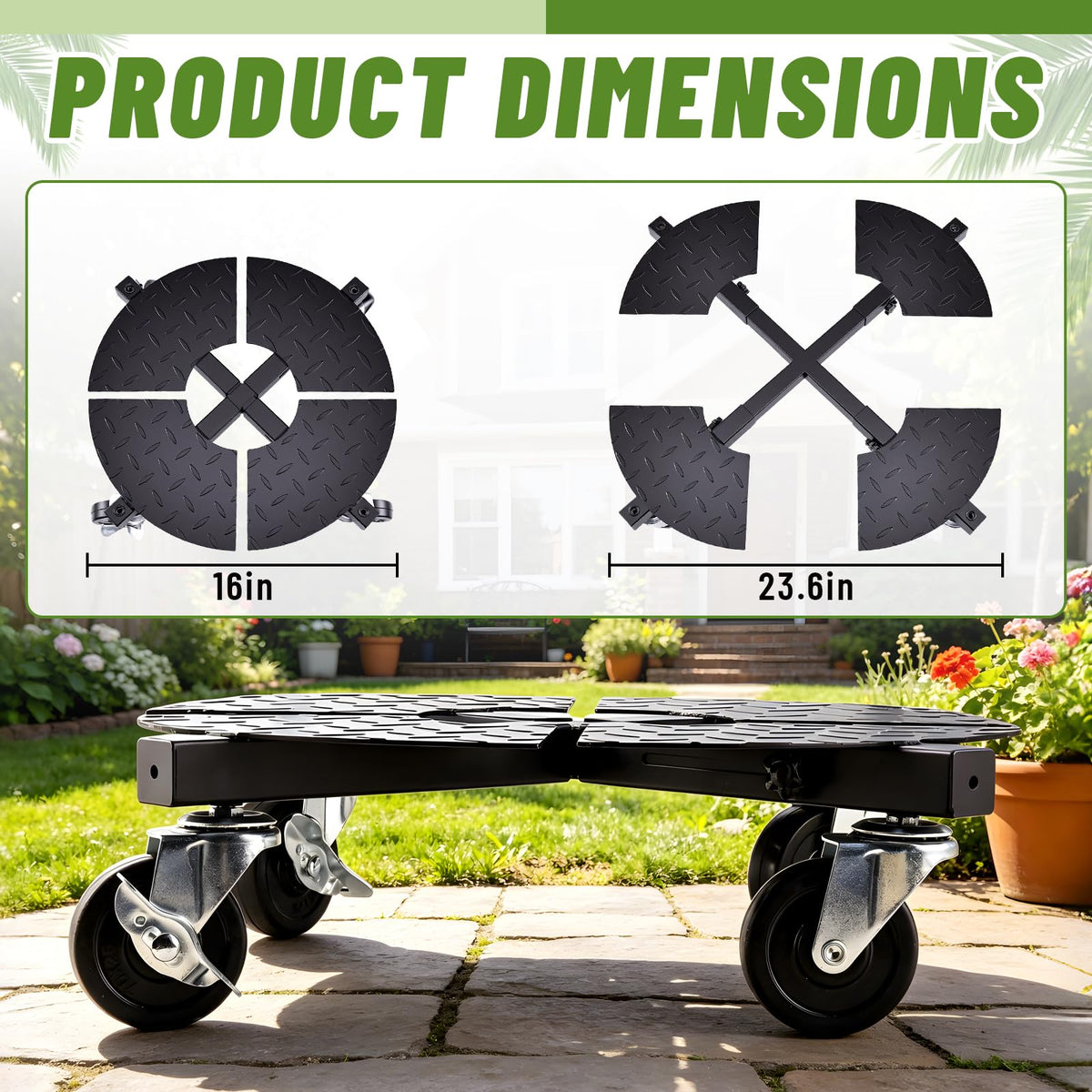 Plant Caddy with Wheels Heavy Duty, Adjustable 15-24 Inch Rolling Plant Stand with Lockable Casters, 440 Lbs Capacity Large Pot Roller Base Dolly Cart for Indoor Outdoor Use, Flower Pots, Planters