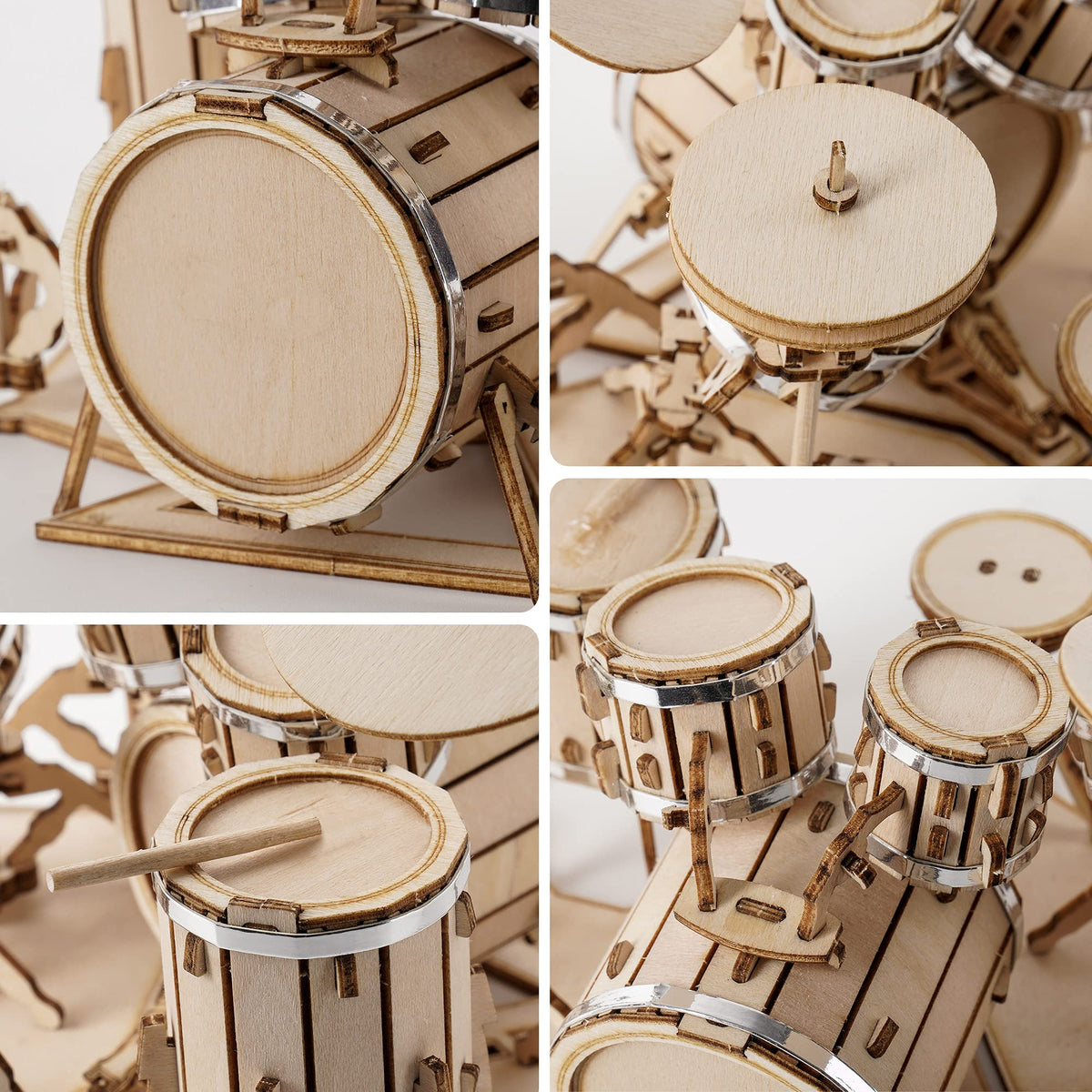 ROBOTIME Wooden Craft Kits for Kids 3D Wooden Puzzle DIY Model Drum Kit to Build for Boys Adorable Home Decoration for Teens