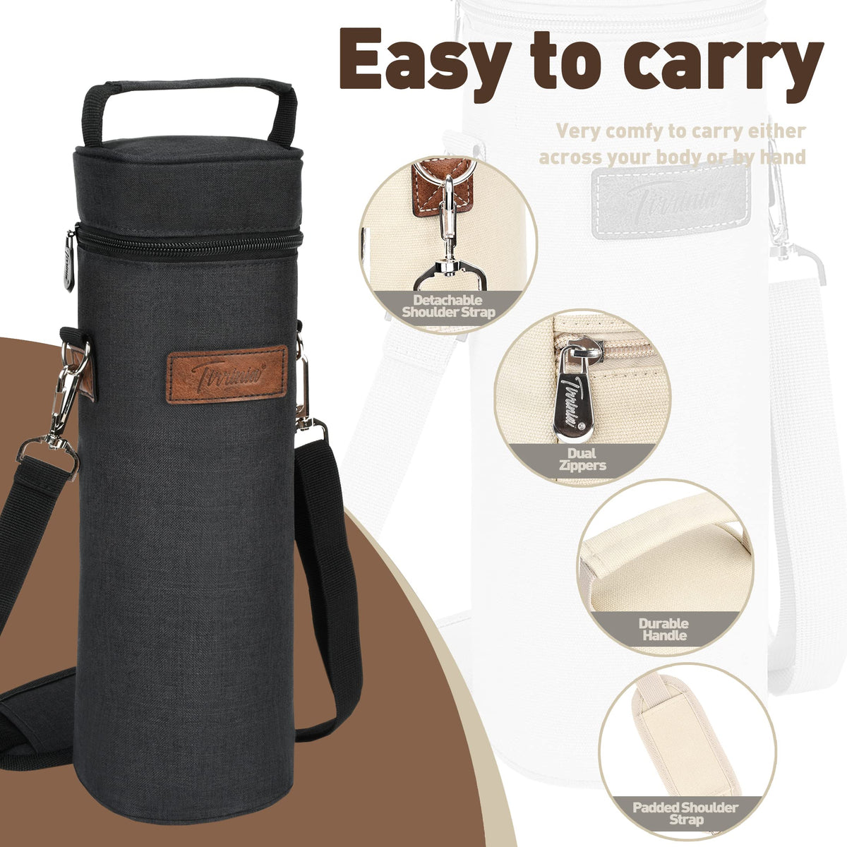 Tirrinia Single Bottle Wine Gift Carrier Bag, Insulated Travel Wine Cooler Tote with Shoulder Strap for Picnic, Party, BYOB Restaurant, Portable One Bottle Wine Chiller Container, Gift for Wine Lovers