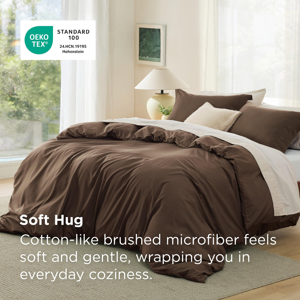 Bedsure Duvet Cover Queen Size - Soft Double Brushed Bedding Set for Kids & Adults, Zipper Closure, 3 Pieces, Includes 1 Duvet Cover (90"x90") & 2 Pillow Shams, NO Comforter, Dark Brown