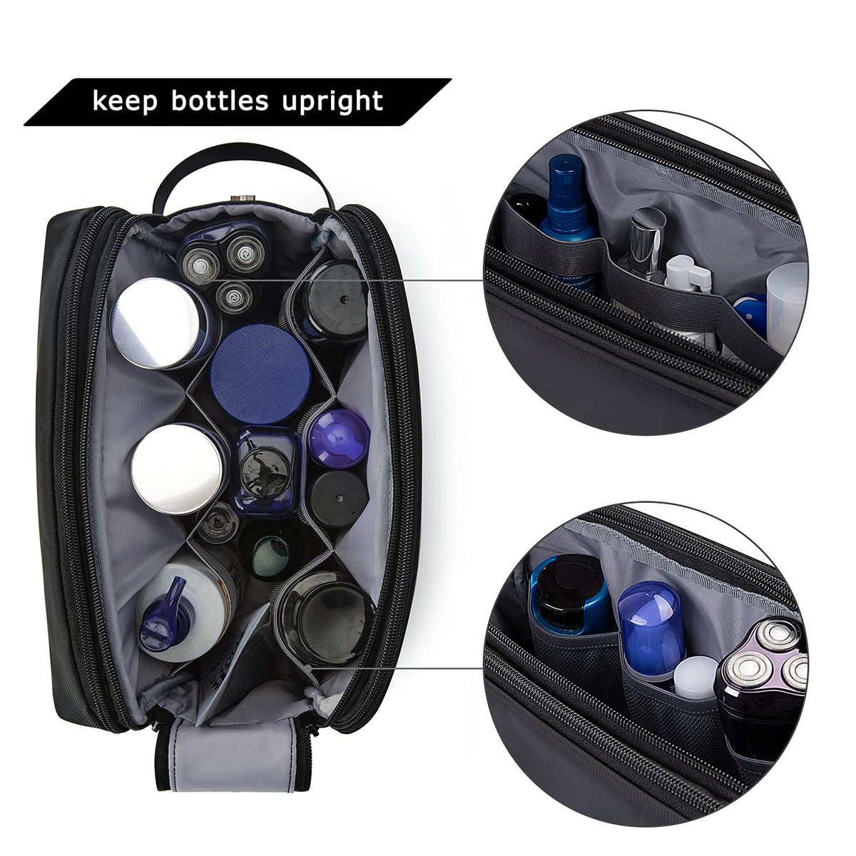 BAGSMART Toiletry Bag for Men, Travel Toiletry Organizer Dopp Kit Water-resistant Shaving Bag for Toiletries Accessories, Door Room Essentials,Black-large