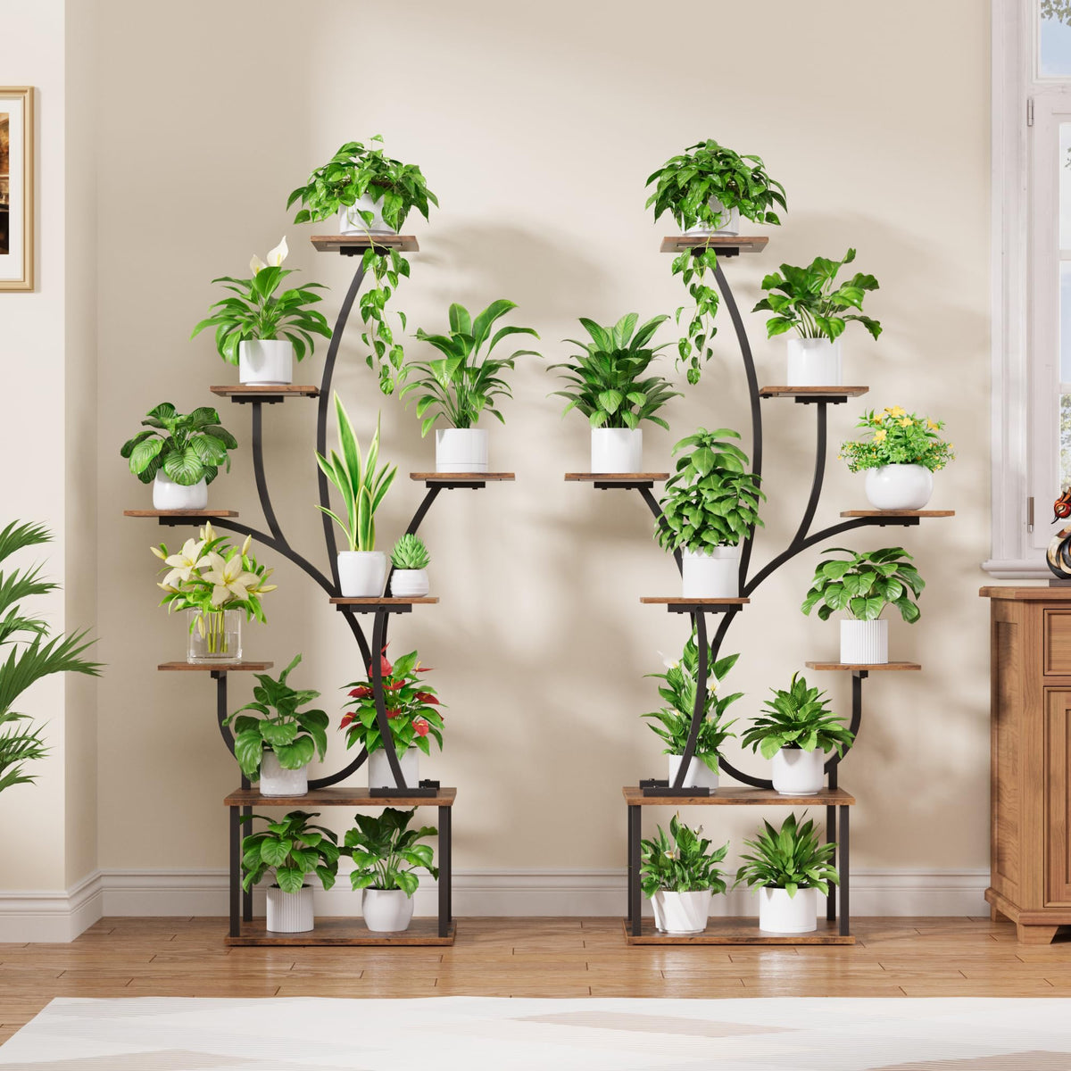 Plant Stand Indoor with Grow Lights - Lighted Plant Shelf Indoor, 63" Tall Plant Stands for Indoor Growing, 8 Tier Corner Flower Display Shelf, Large Tree-Shaped Holder for Living Room Bedroom Black