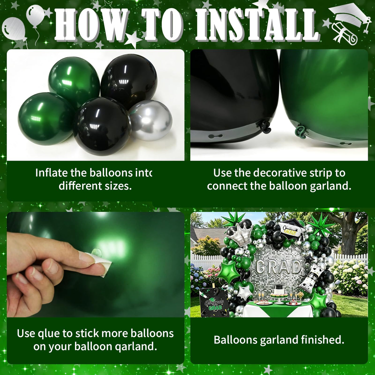 Graduation Balloon Arch Garland Kit Green Black Silver Graduation Decorations 2026 for College High School Class of 2026 Grad Party Prom Decor