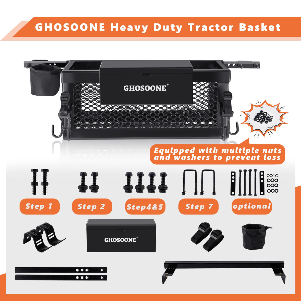 Heavy Duty Tractor Tool Box 24"x 10"x 10" Multi-Function Tractor Accessories, Suitable for Most Tractors and Zero Turn Mower
