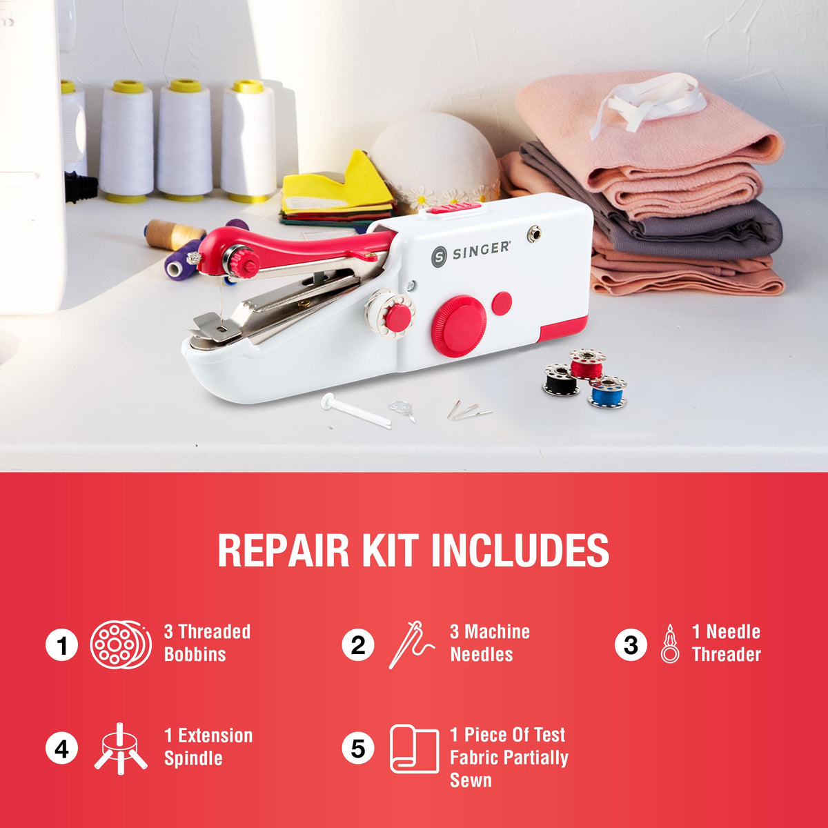 SINGER Stitch Sew Quick Portable Mending Machine - Single Thread Machine for Quick Repairs