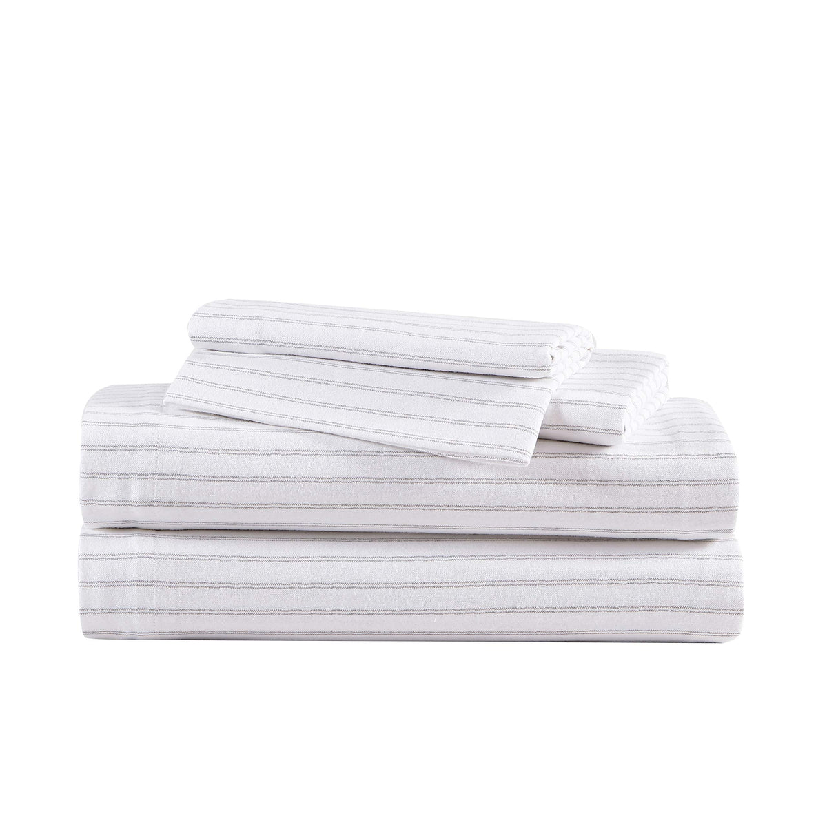 Eddie Bauer - Flannel Sheets King Size, Anti-Pilling & Wrinkle Resistant Cotton, Touchably Soft for All-Season Comfort - Bed Sheets with Matching Pillowcases & Fitted Sheet (Trail Stripe Grey)