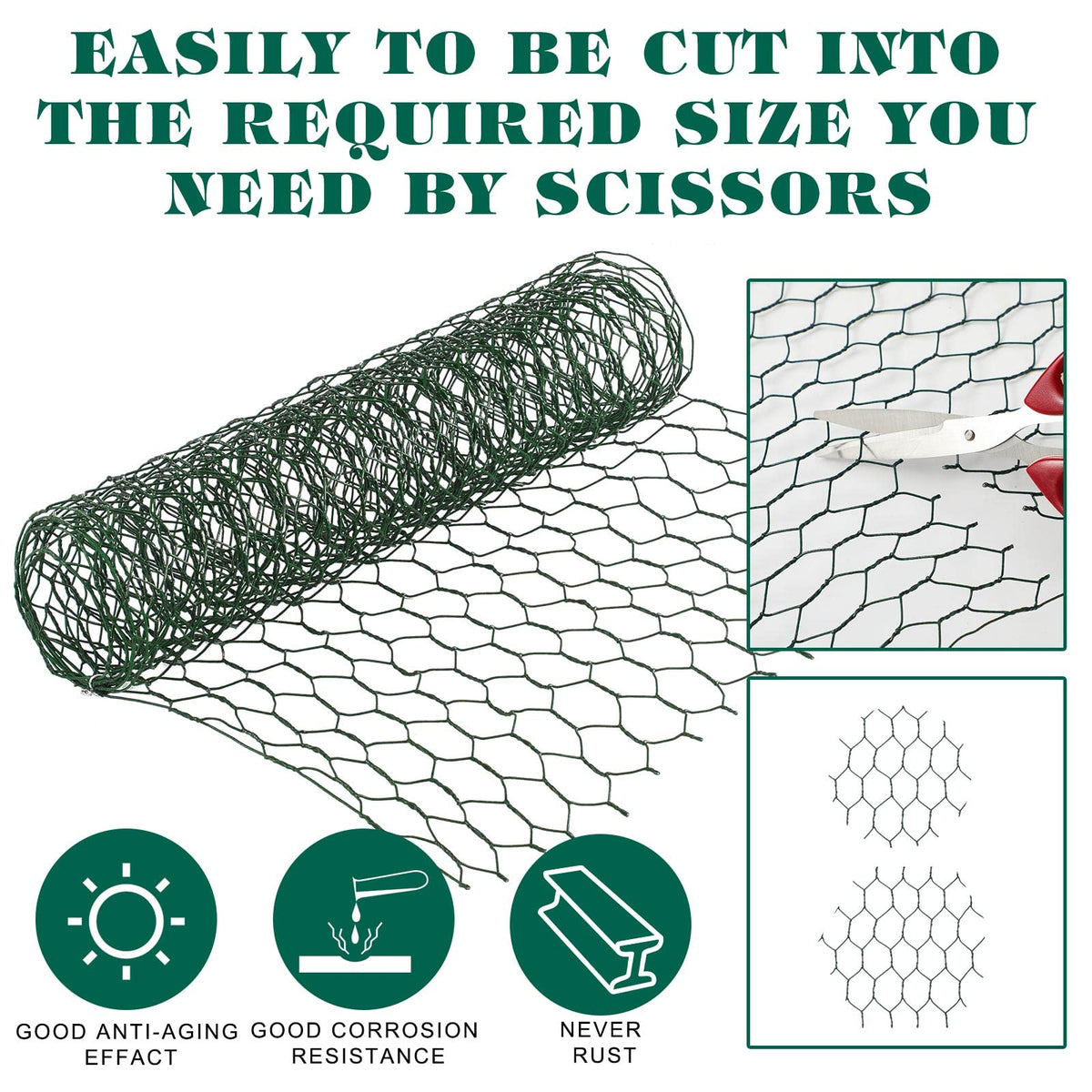 Amylove 2 Pack Chicken Wire for Floral Arrangements 0.6 Inch Chicken Wire Mesh Hexagonal Galvanized PVC Coated Netting Wires Fence Green Mesh for Crafts Poultry Garden(12 x 48 Inch)