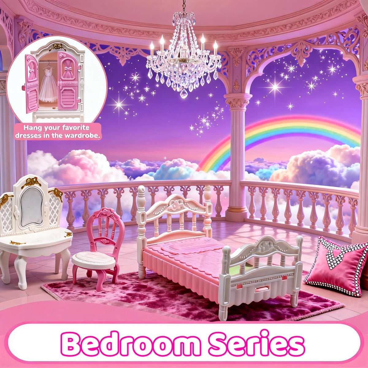 52 Pcs Dollhouse Furniture, Doll House Accessories and Furniture, Kitchen, Bedroom, Living Room, Bathroom Accessories, Miniature Dollhouse Accessories