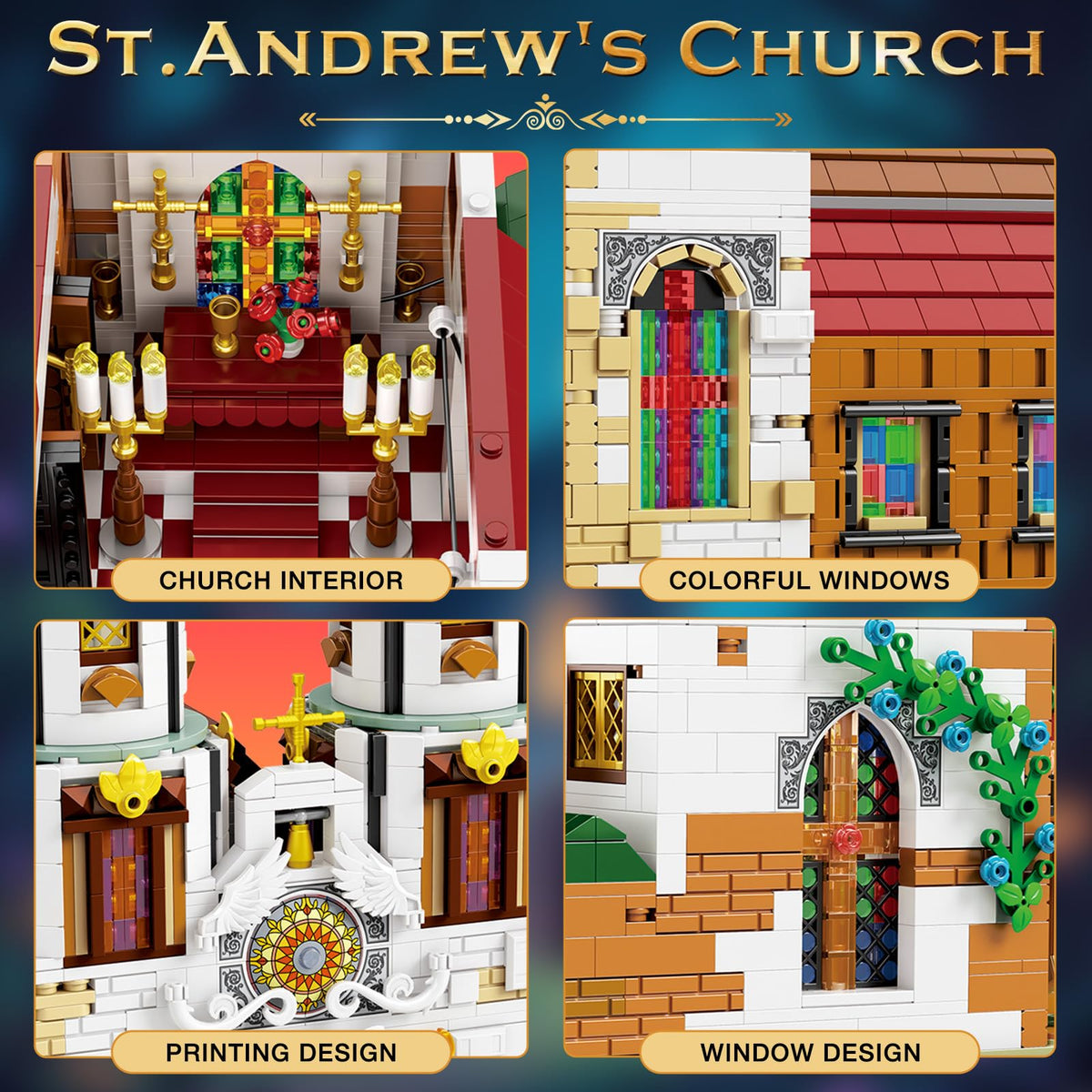 Reobrix St.Andrew's Church Building Sets with LED Lights, MOC Street View Building Blocks for Adults Teens, Architecture Model Kit, Home Office Decor, Idea Gift for Building Toys' Lover, 3056 Pcs