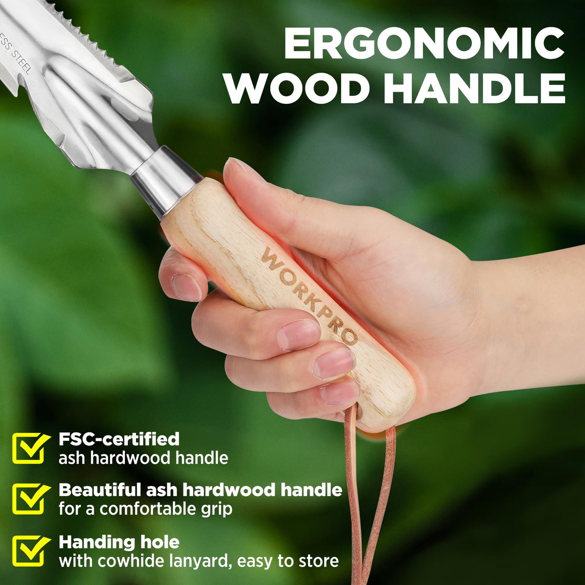 WORKPRO Hand Weeder Puller, 5-in-1 Stainless Steel Garden Trowel with Wooden Handle,Gardening Weeding Tool for Easy Weeder Removal, Planting, Weeding, Flower & Vegetable Care in Garden Lawn Yard