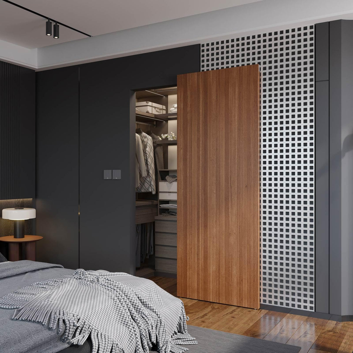 FINOSEN 32inch Concealed Sliding Barn Door Hardware with Soft Close Mechanism, Invisible Floor Track, Fit MIN Opening Width 24in, Wall Mount System, Aluminum(Door is not Included)