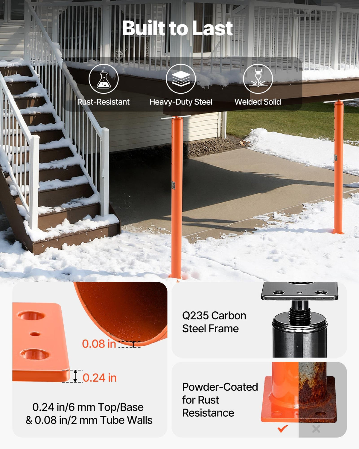 VEVOR House Floor Jacks, 2 Pack 54-150 Inch Height Range, 11200 lbs Max Load Capacity, Adjustable Support Beam Basement Jack Post Pole for Leveling, Lift Steel Telescoping Post for Temporary Support
