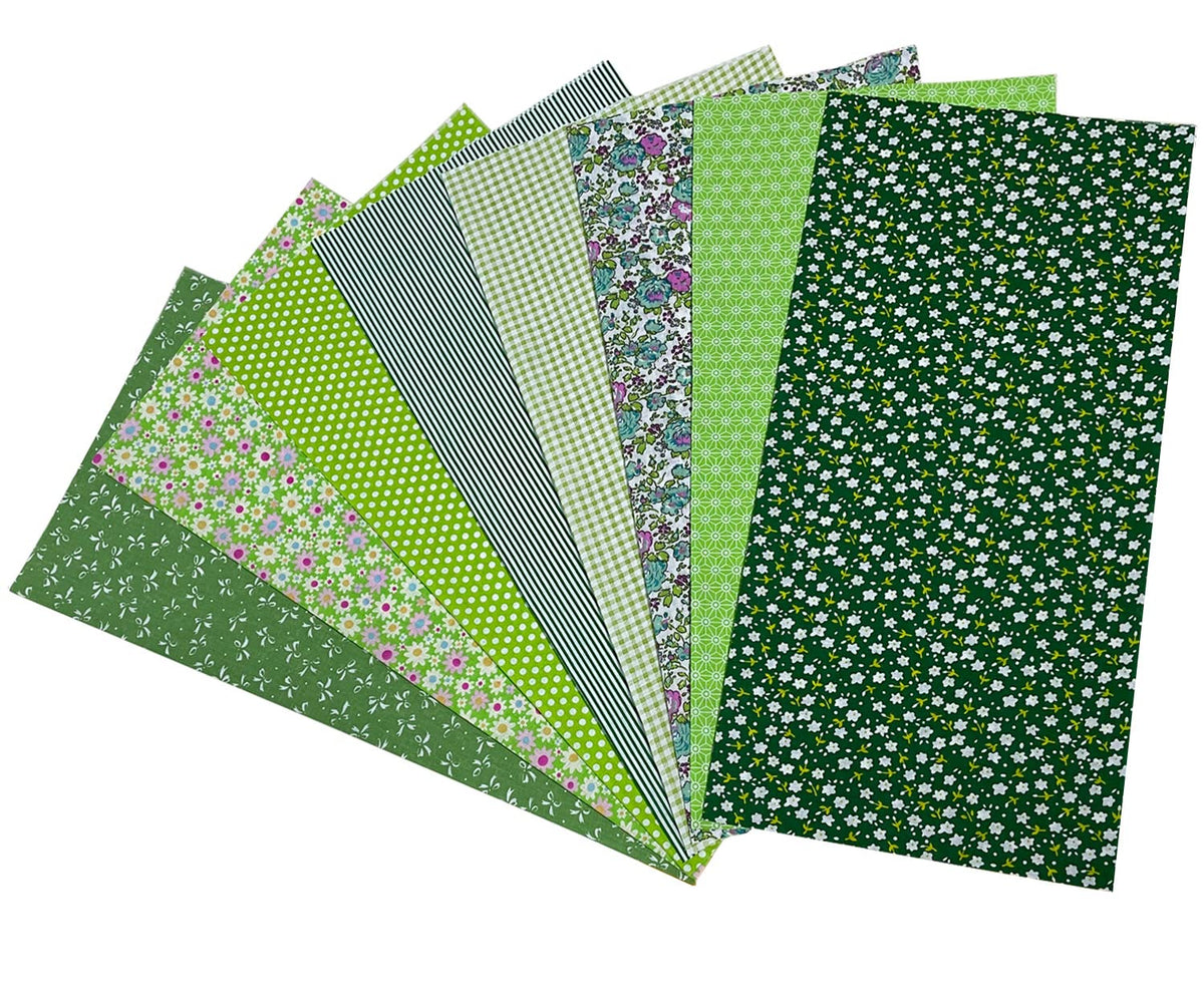 Jukway 8Pcs 20 x 20 Inch Sewing Fabric Squares, Cotton Crafts Fabric Bundles Floral Patterns Printed Tissue Patchwork Fabrics Square for Quilting, Home Décor, Scrapbooking, Handwork (Green)