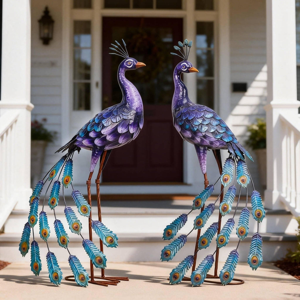Kircust Purples Peacock Garden Statue and Sculpture, Metal Peacocks Yard Art Lawn Decor, Large Birds Garden Sculptures & Statues for Patio Backyard Pond Home Decoration