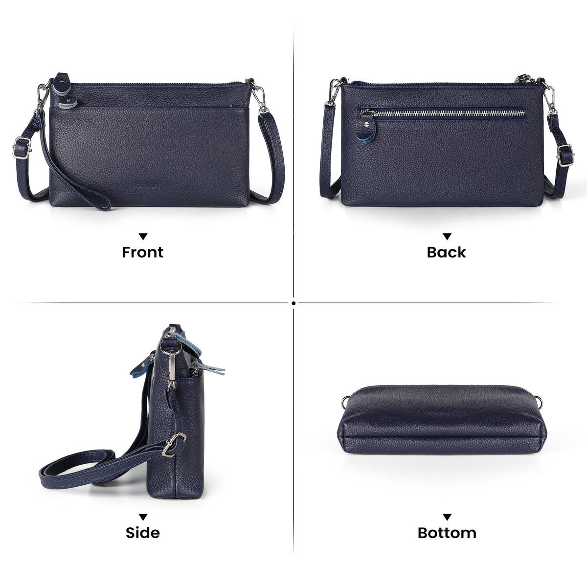 befen Leather Wristlet Wallets for Women, RFID Blocking Small Crossbody Bags, Women Leather Purses Handbags Shoulder Bag Trendy Clutch Purse with Adjustable Shoulder Strap and Wrist Strap, Navy Blue