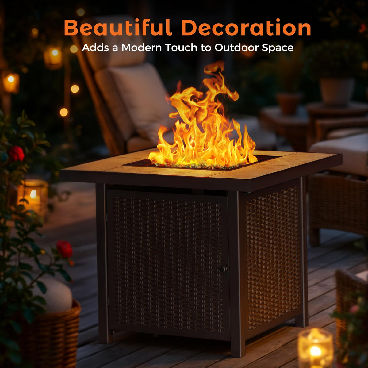 BALI OUTDOORS Propane Gas Fire Pit Table 32 inch 50,000 BTU Square Gas Firepits for Outside, Brown