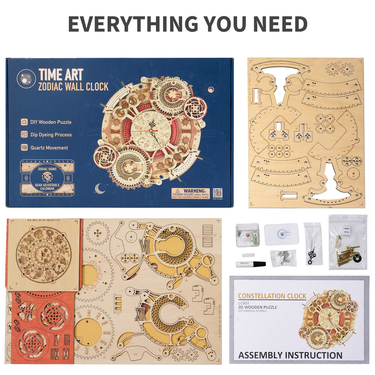 ROBOTIME 3D Wooden Puzzles for Adults, Models for Adults to Build Wooden Steampunk Clock Kit, DIY Mechanical Wall Quartz Aesthetic Room Decor Unique Gift