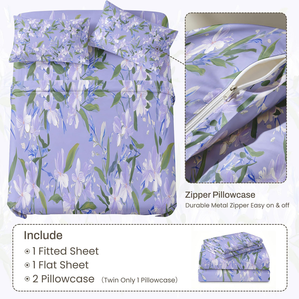 Purple Floral California King Bedding Set Romantic Flower Sheet Sets