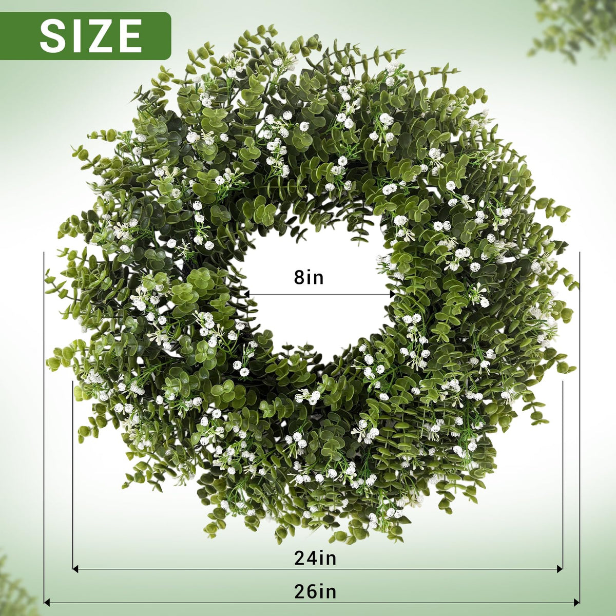 26" Large Eucalyptus Wreaths for Front Door,Spring Summer Fall Autumn Winter Wreaths,Eucalyptus Outdoor Wreath with Babys Breath for Porch, Wall,Home Decor- Spring Summer Fall Winter All Seasons