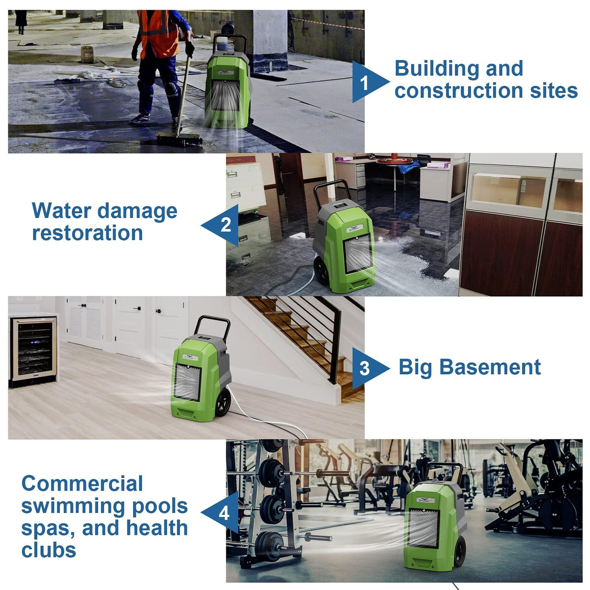 ALORAIR 180 Pints LGR Industrial Dehumidifier with Pump and Drain Hose, Portable Commercial Dehumidifier with Wheels for Home, Basements, Garages, and Job Sites, 6-Year Warranty, Green