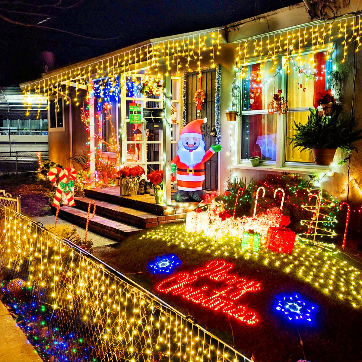 Christmas Lights Outdoor, 2 Pack Total 98FT 960 LED Ice Lights for Outside with 180 Drops Clear Wire 8 Modes Timer, Plug in Waterproof for Holiday Eaves Yard Roof Party Christmas Decor (Warm White)