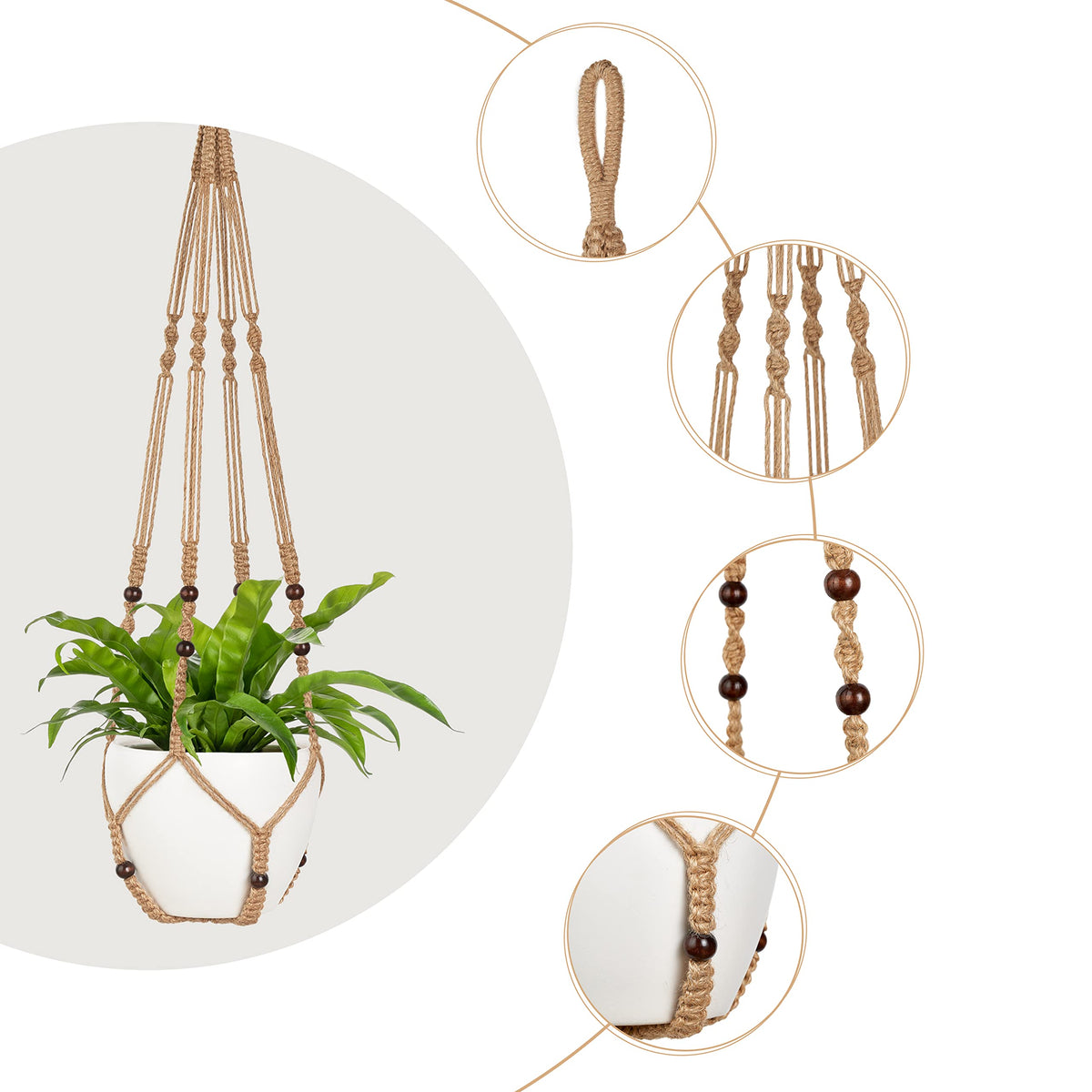 Mkono 43 Inch Macrame Plant Hanger Large for up to 12 Inch Pot Extra Long Hanging Plant Holder No Tassels Hanging Planter Basket with Wood Beads for Indoor Outdoor Home Decor, Brown, Set of 2