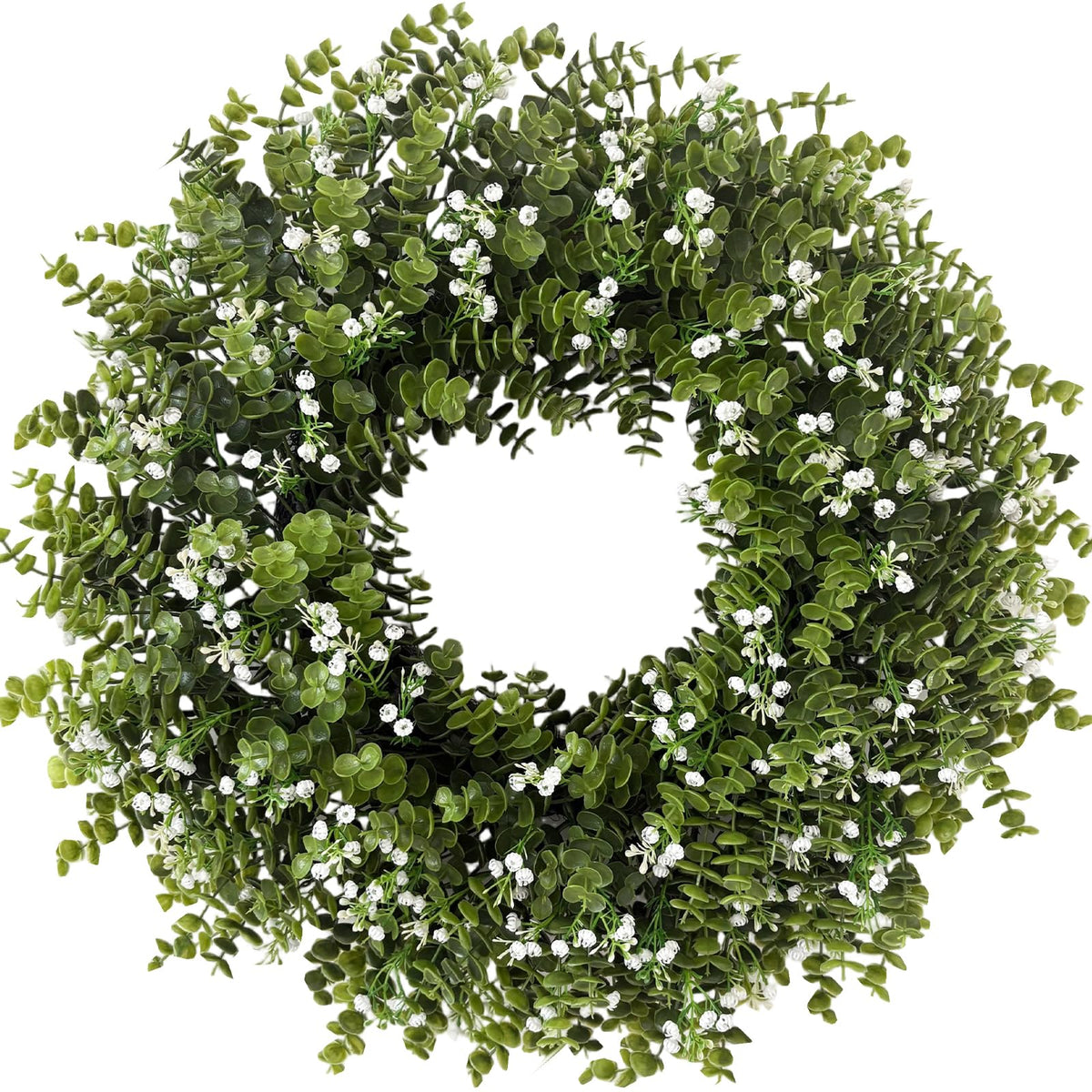 26" Large Eucalyptus Wreaths for Front Door,Spring Summer Fall Autumn Winter Wreaths,Eucalyptus Outdoor Wreath with Babys Breath for Porch, Wall,Home Decor- Spring Summer Fall Winter All Seasons