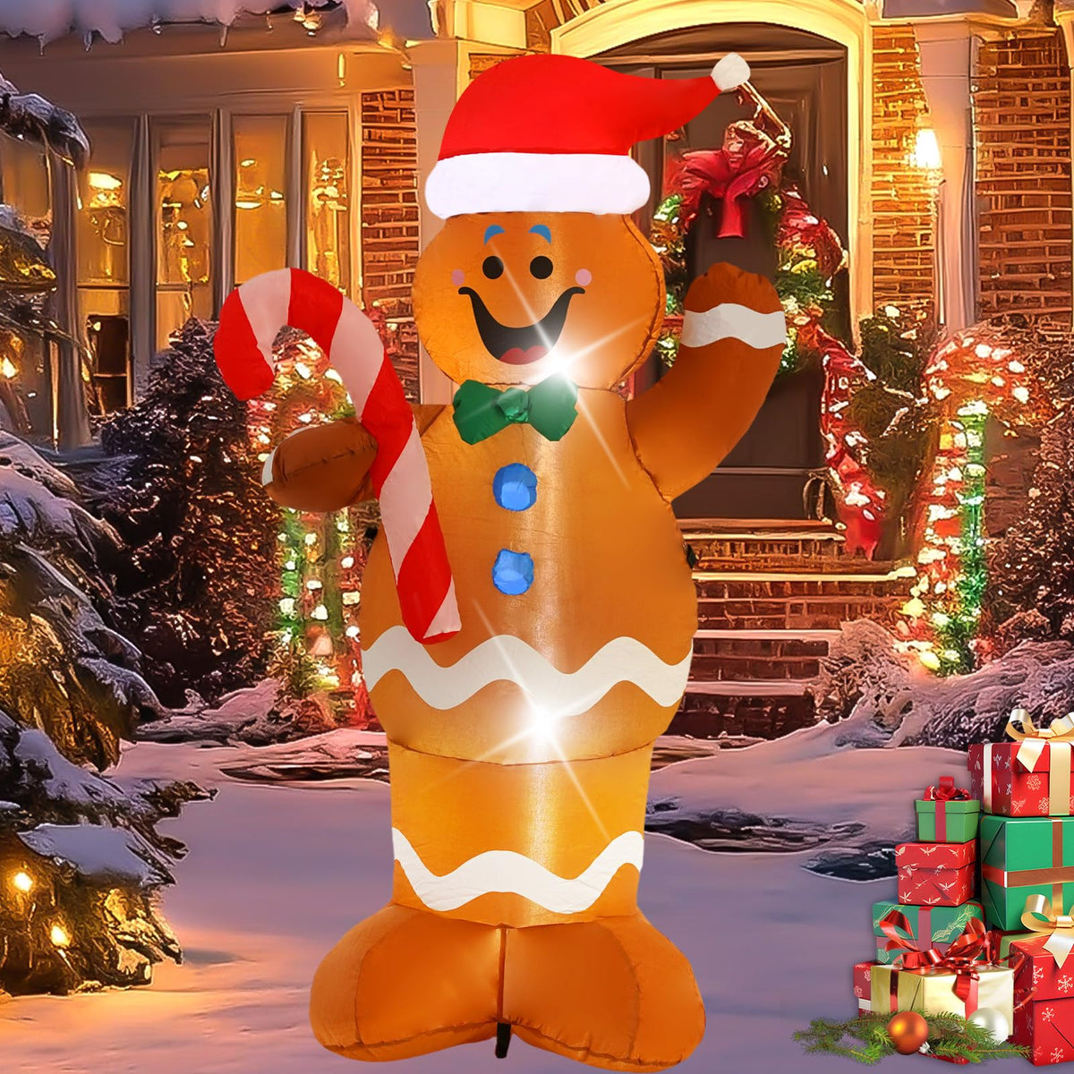 InfleasJoiy 5FT Pancake Man Inflatable Decoration with Built-in LED Lights, Christmas Outdoor Inflatable Decoration for Lawn, Yard, Garden, Patio