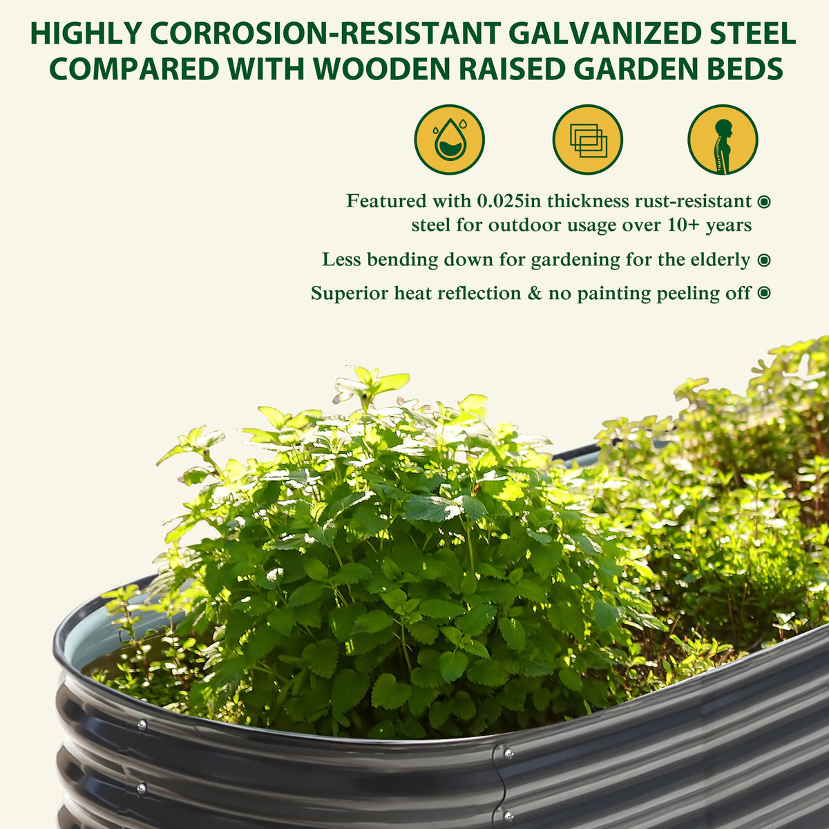 MUPATER 8ftx2ftx1.4ft Raised Garden Bed Outdoor for Vegetables, 9-in-1 Galvanized Metal Planter Box, 17''H Modular Garden Bed Kit Oval for Herbs and Flowers, Grey